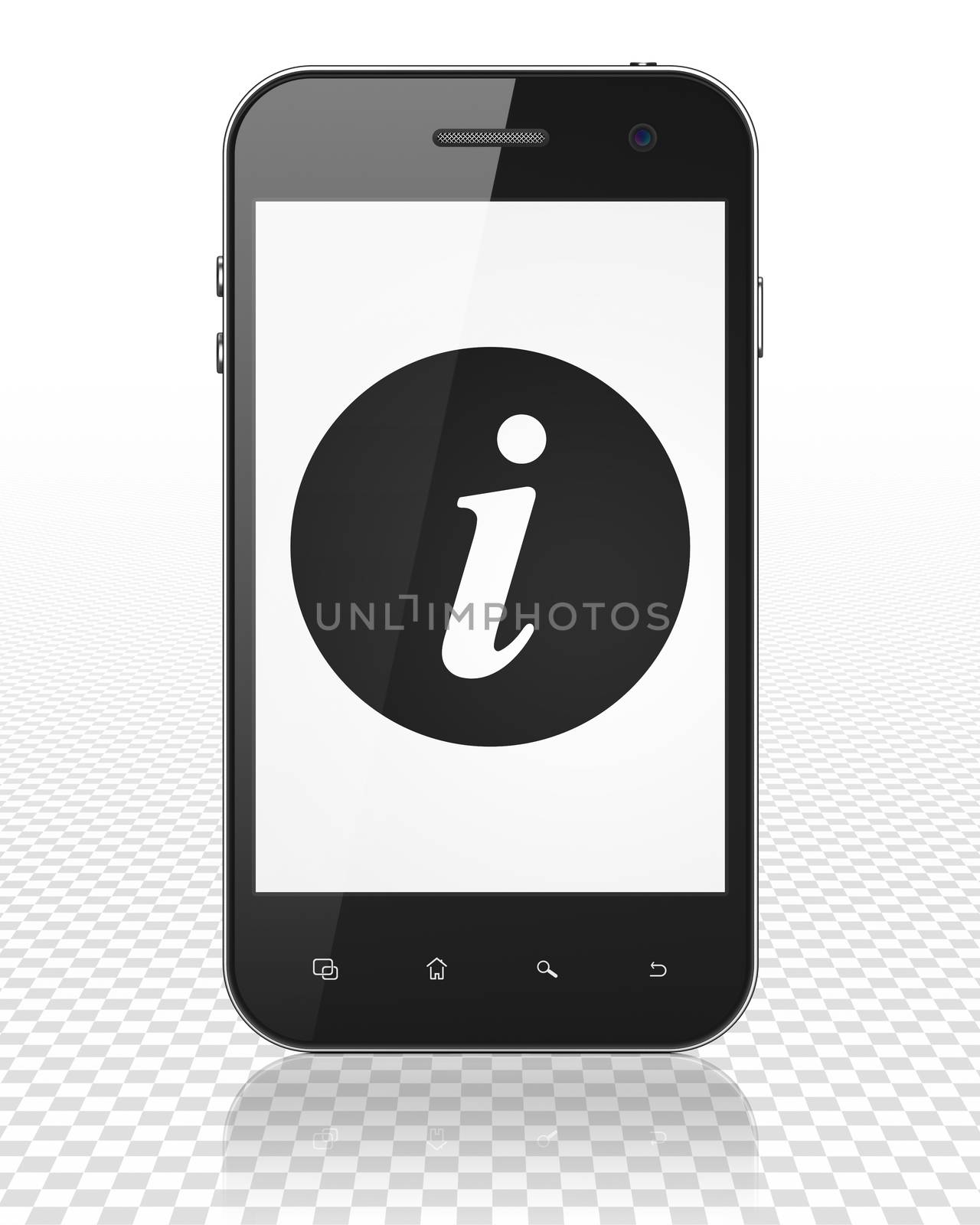 Web development concept: Smartphone with black Information icon on display