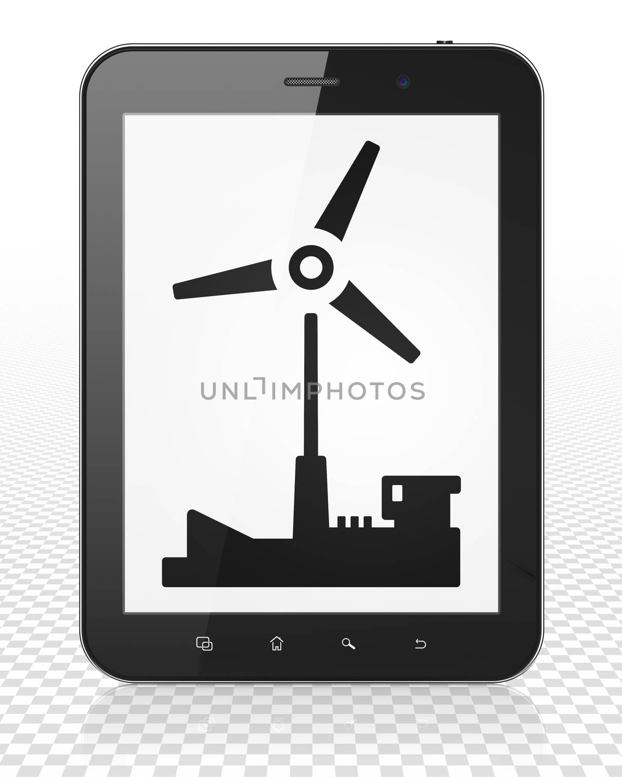 Manufacuring concept: Tablet Pc Computer with Windmill on display by maxkabakov