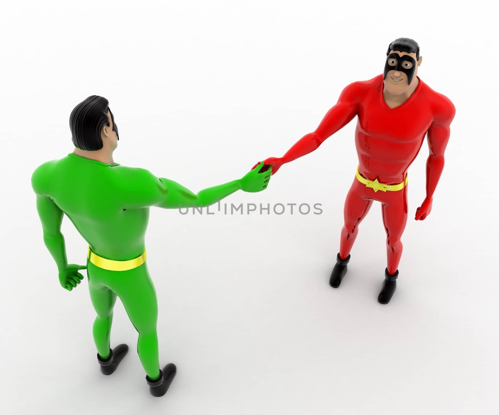 3d superhero  holding hand of another superhero  concept  by touchmenithin@gmail.com