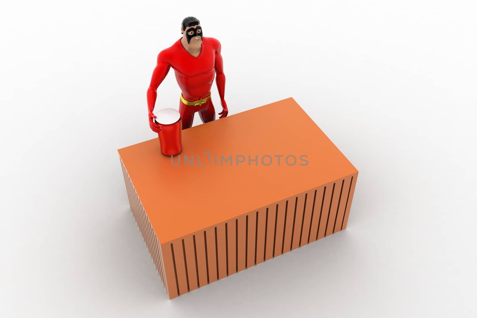 3d superhero  with red glass on table concept by touchmenithin@gmail.com