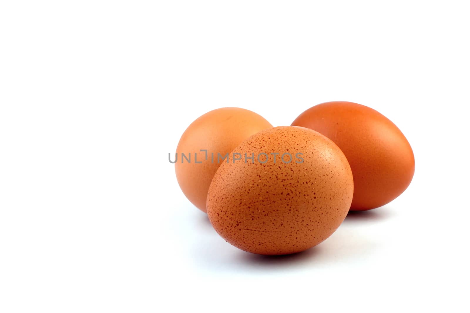 Eggs isolate white background, select focus on front egg