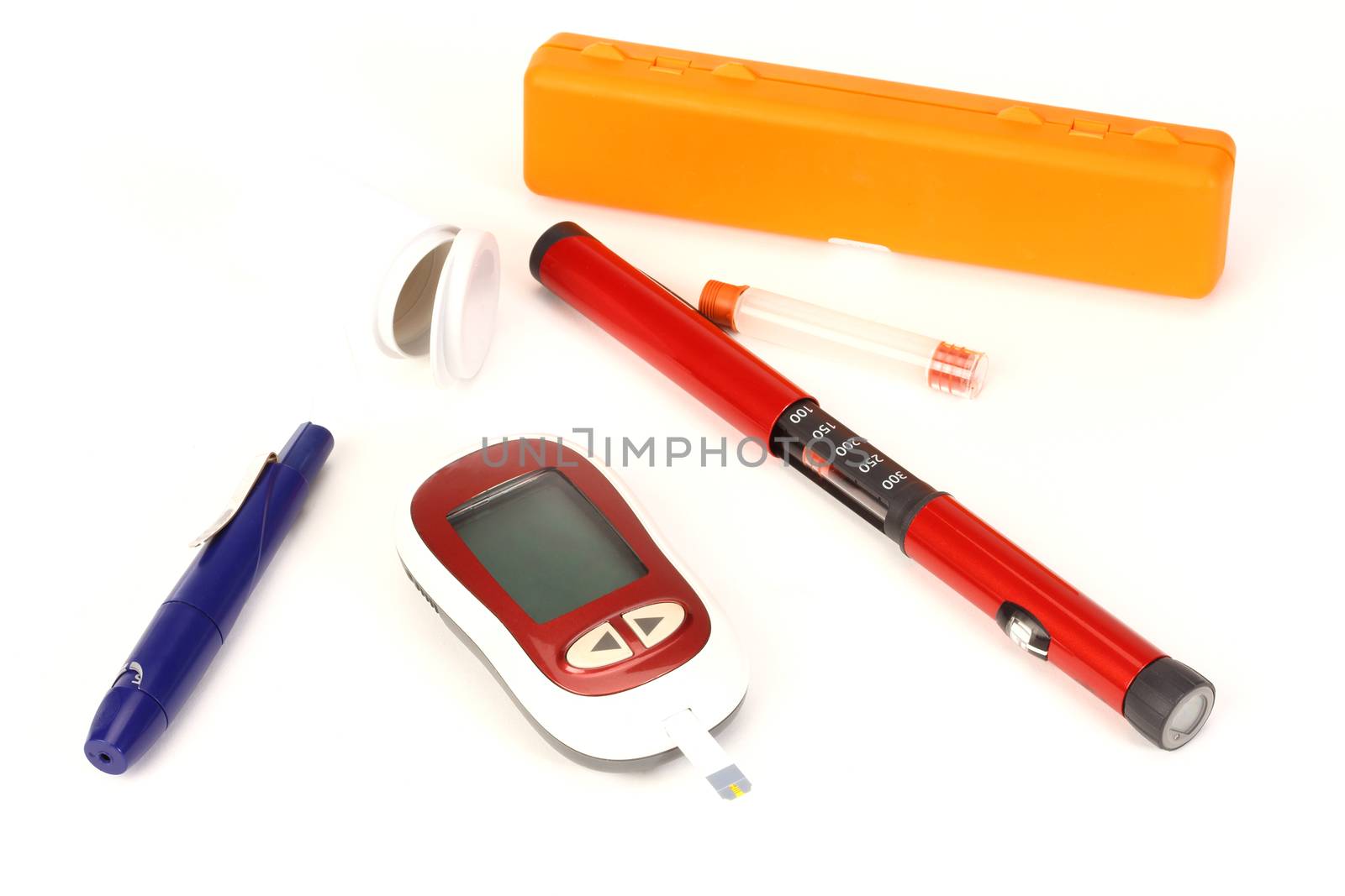 Diabetes equipment, Insulin pen and glucose level blood test