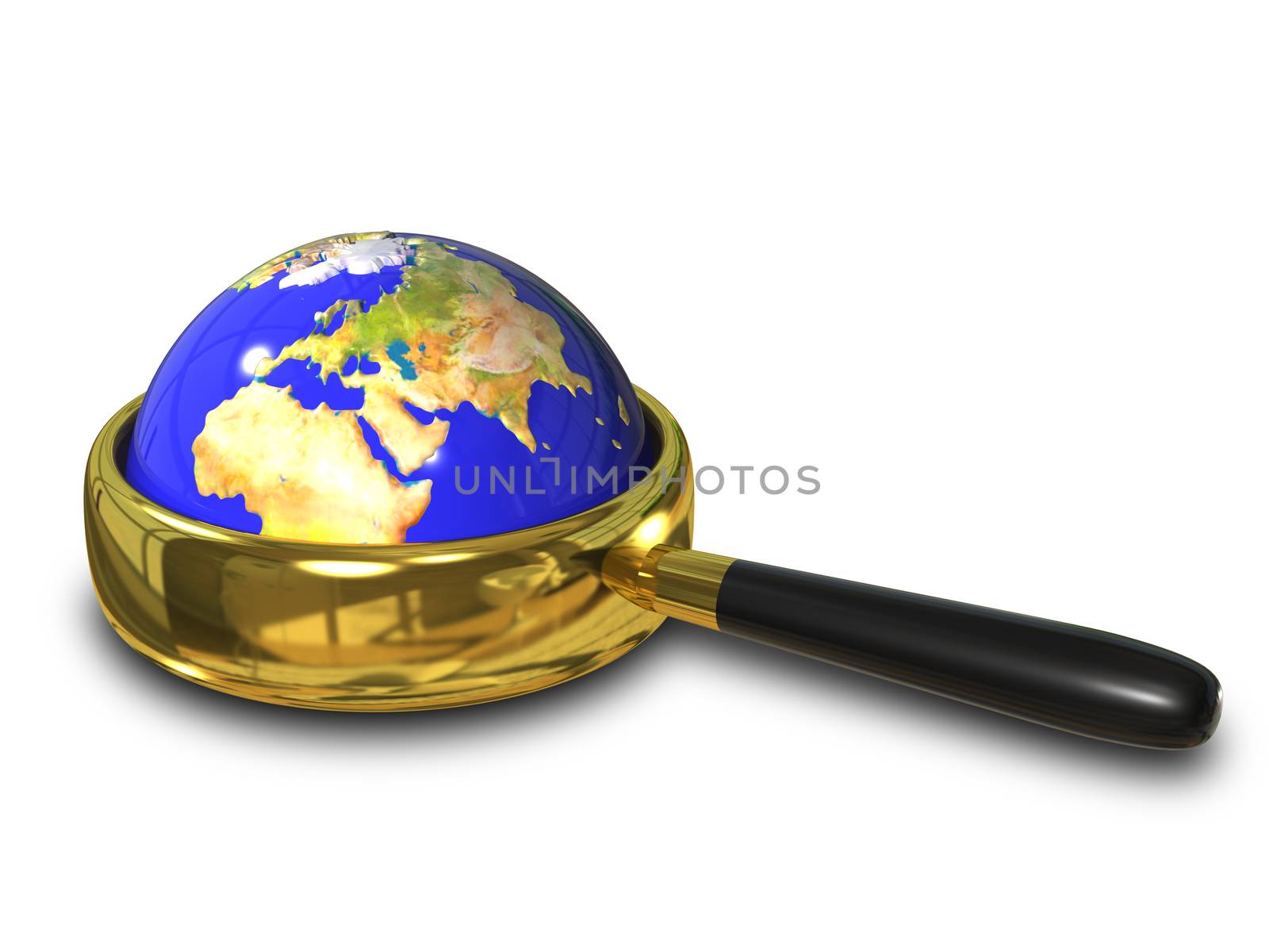 illustration blue Globe in the magnifying glass