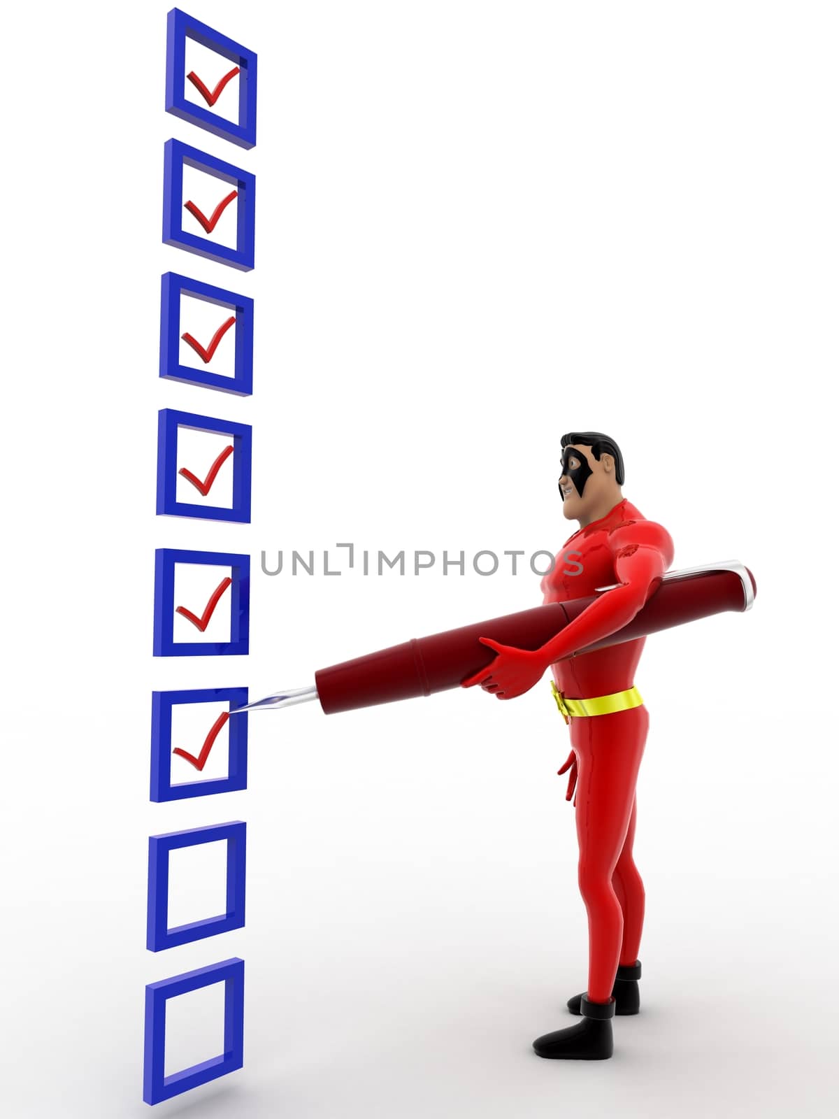 3d superhero  mark on check list with pen concept by touchmenithin@gmail.com