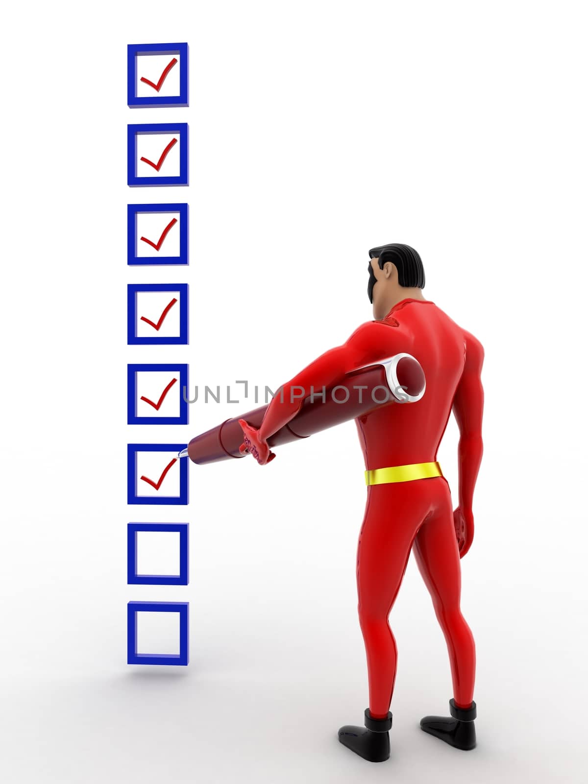 3d superhero  mark on check list with pen concept by touchmenithin@gmail.com