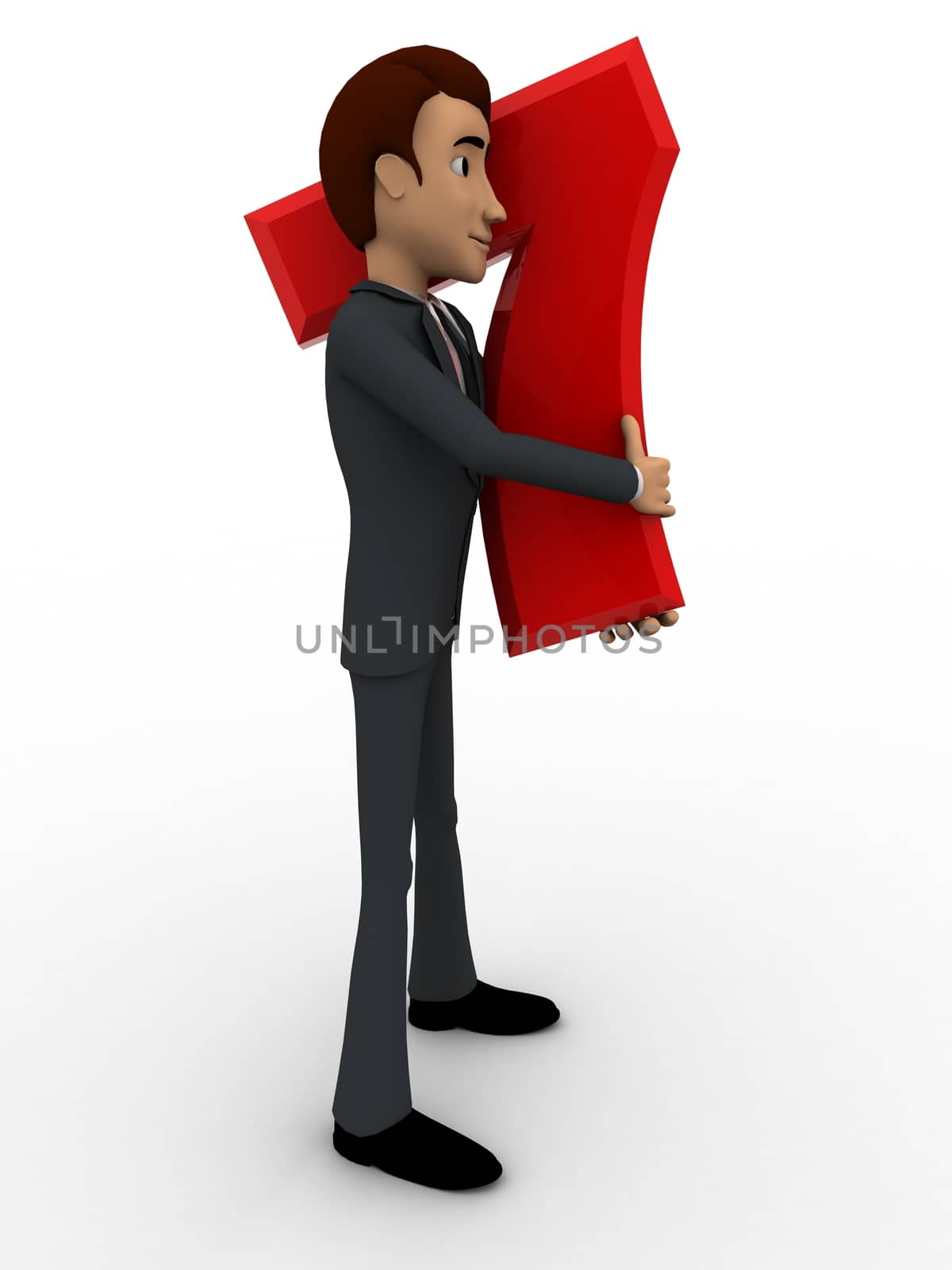 3d man holding 7 number on shoulder concept on white background, side angle view