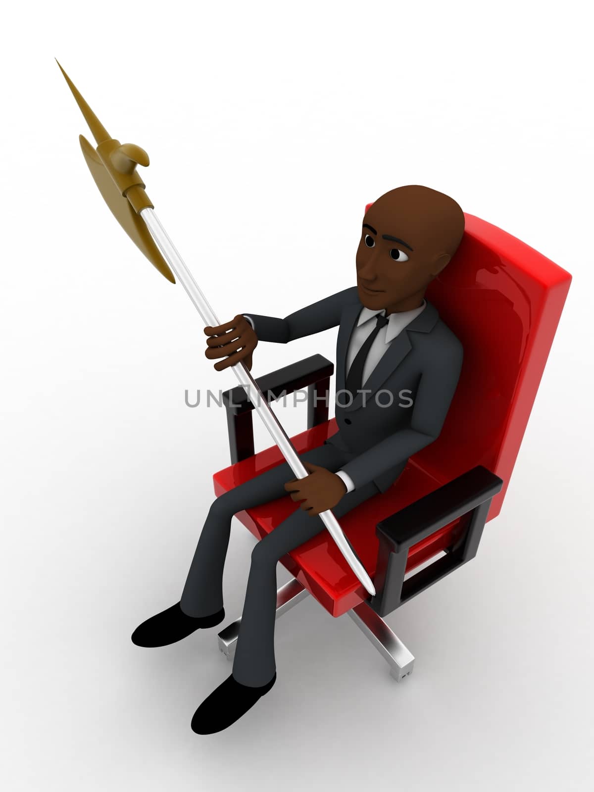 3d man sitting on red chair with axe concept by touchmenithin@gmail.com