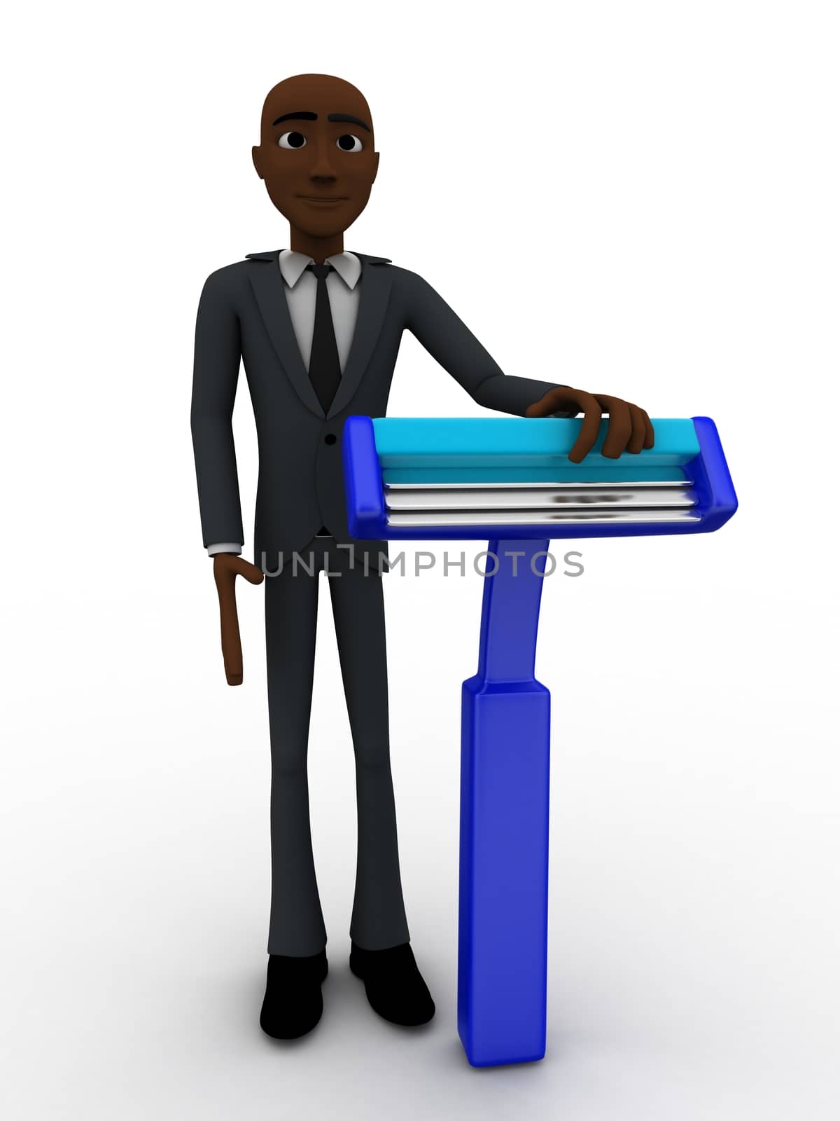 3d man standing with blue shaving razor concept by touchmenithin@gmail.com