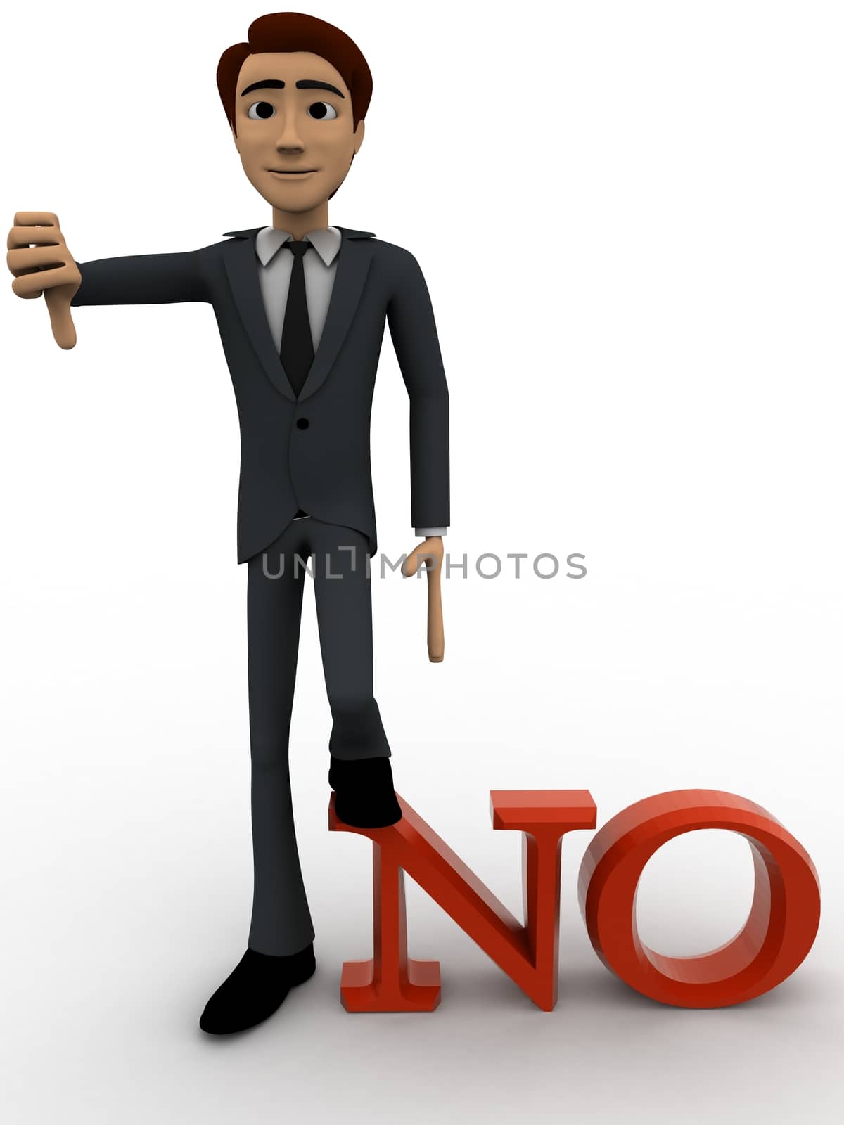 3d man standing with one leg on no text concept on white background, front angle view