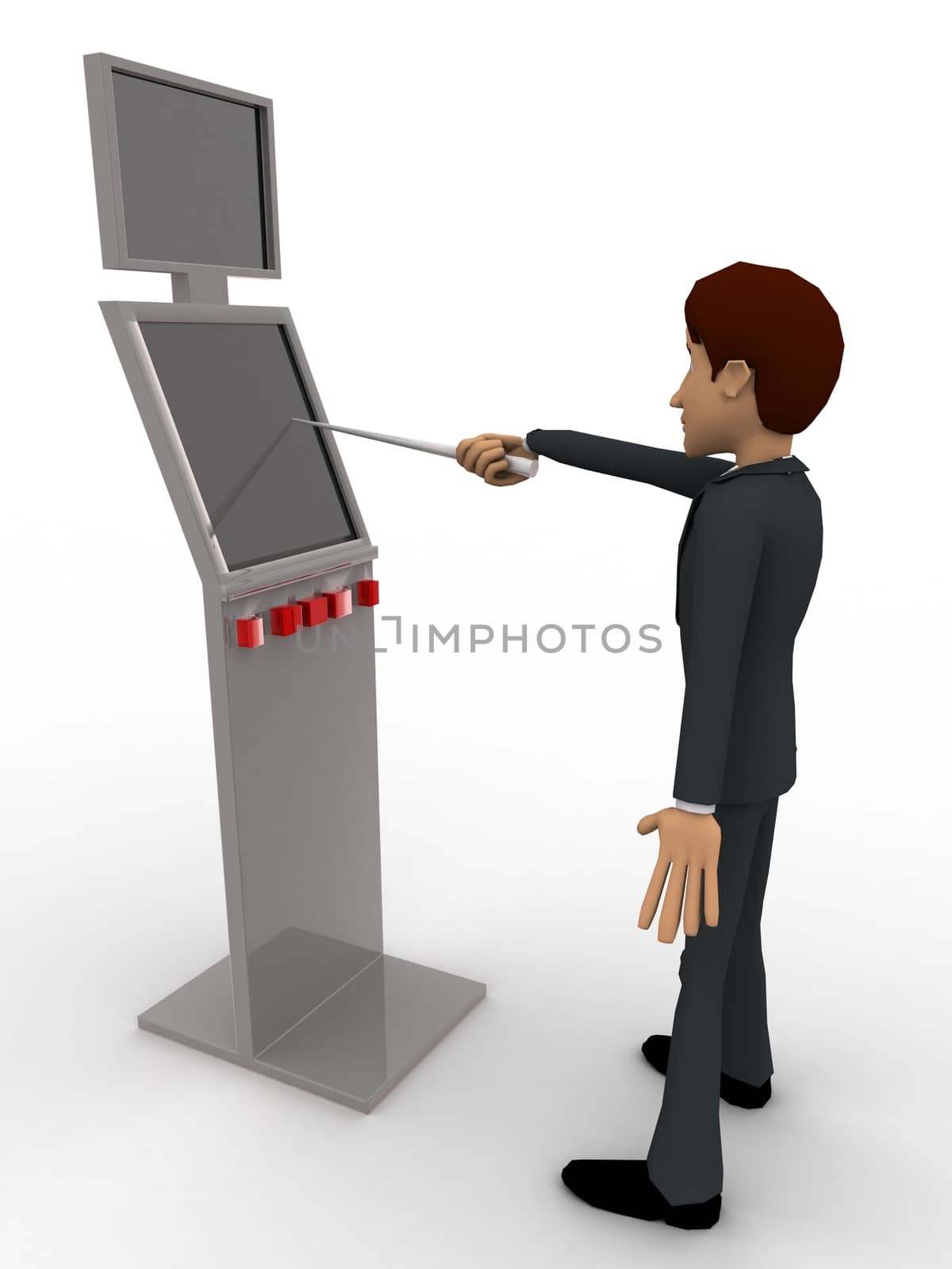 3d man touch with stick on touch screen concept by touchmenithin@gmail.com