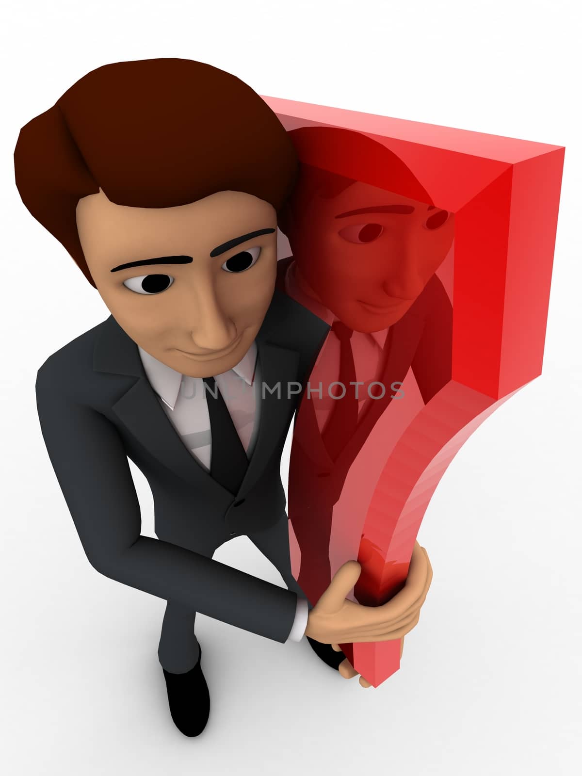 3d man holding 7 number on shoulder concept on white background, top angle view