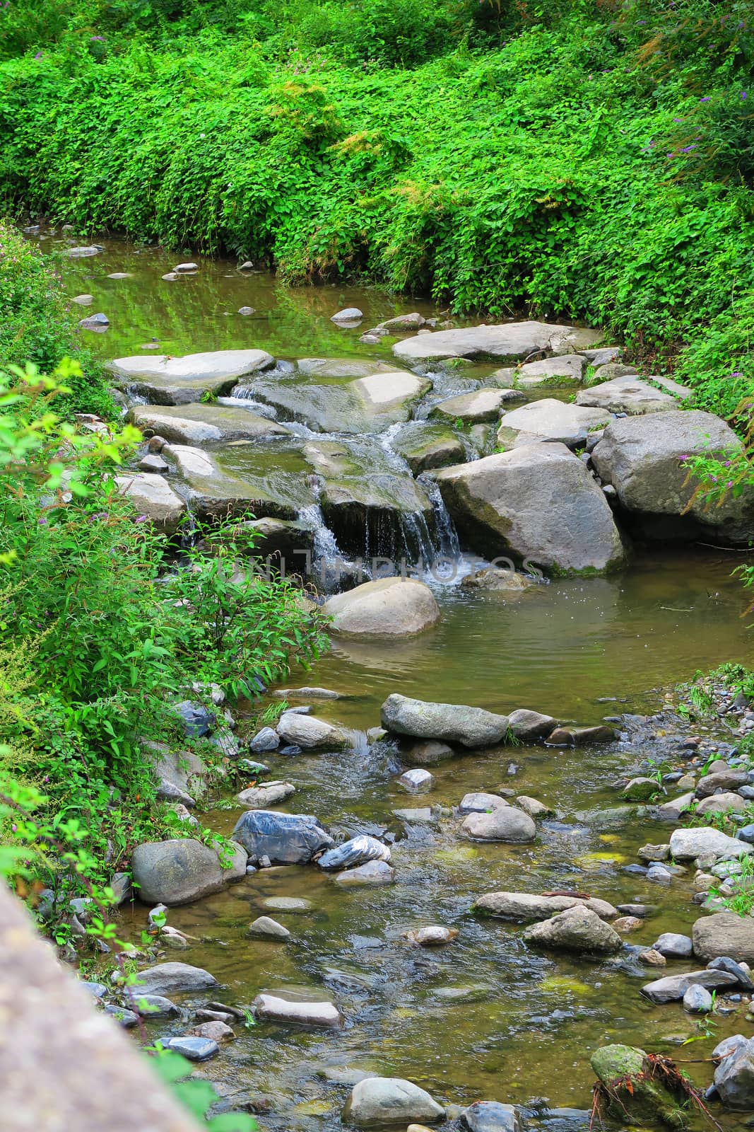 Small stream that comes down from the Alps and flows into Lake Como near Varenna, Italy