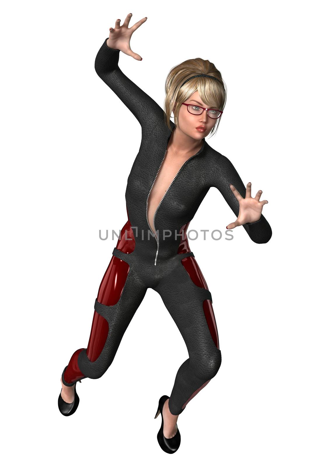3D digital render of a beautiful female super hero isolated on white background
