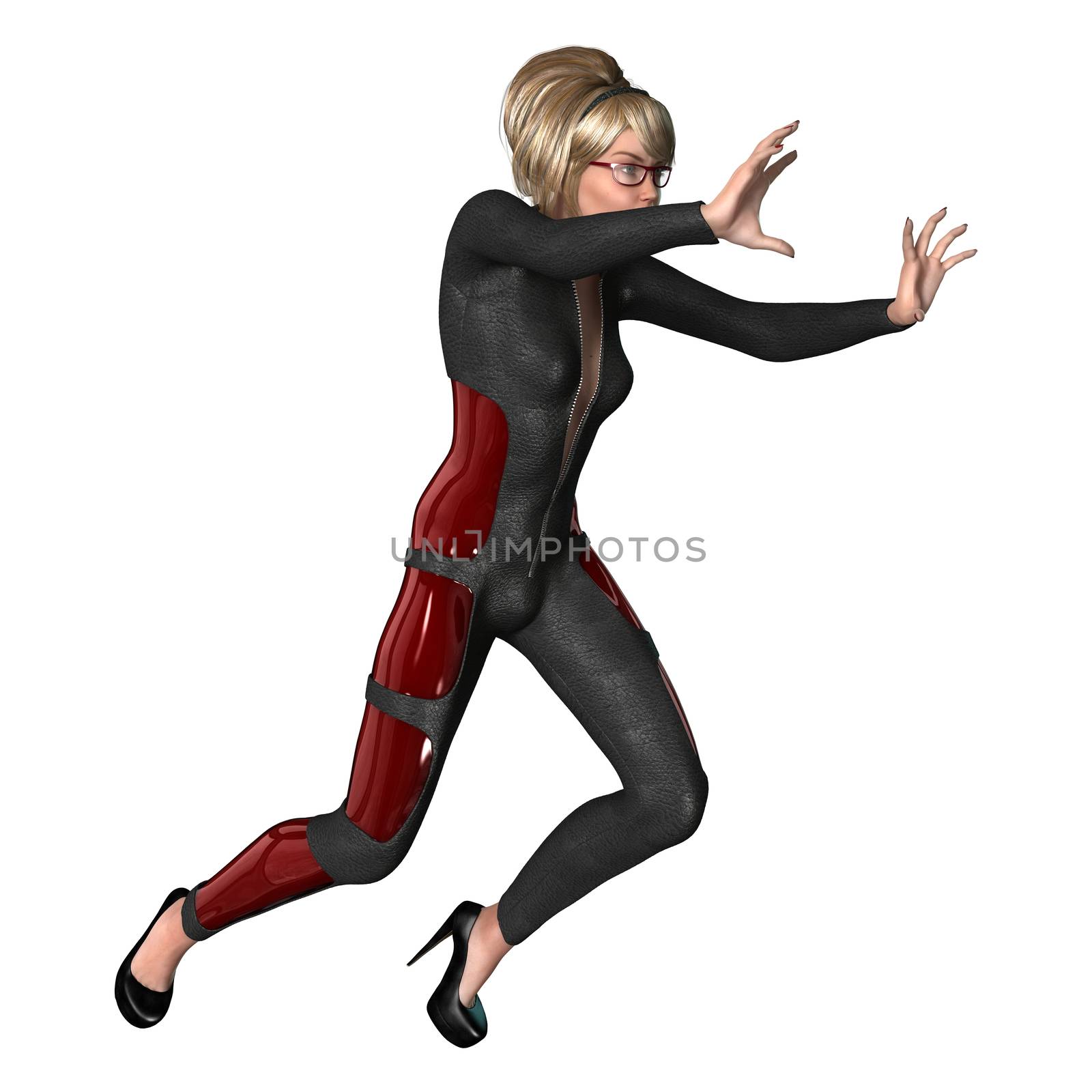 3D digital render of a beautiful female super hero isolated on white background