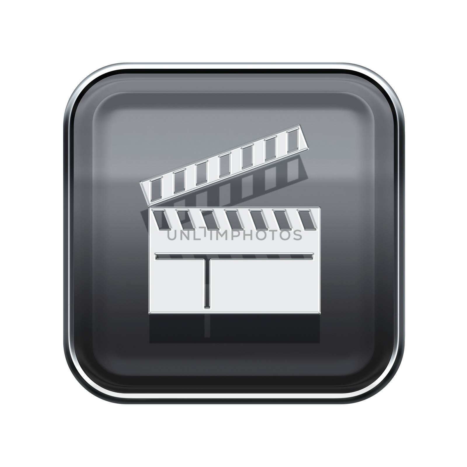 movie clapper board icon glossy grey, isolated on white background.