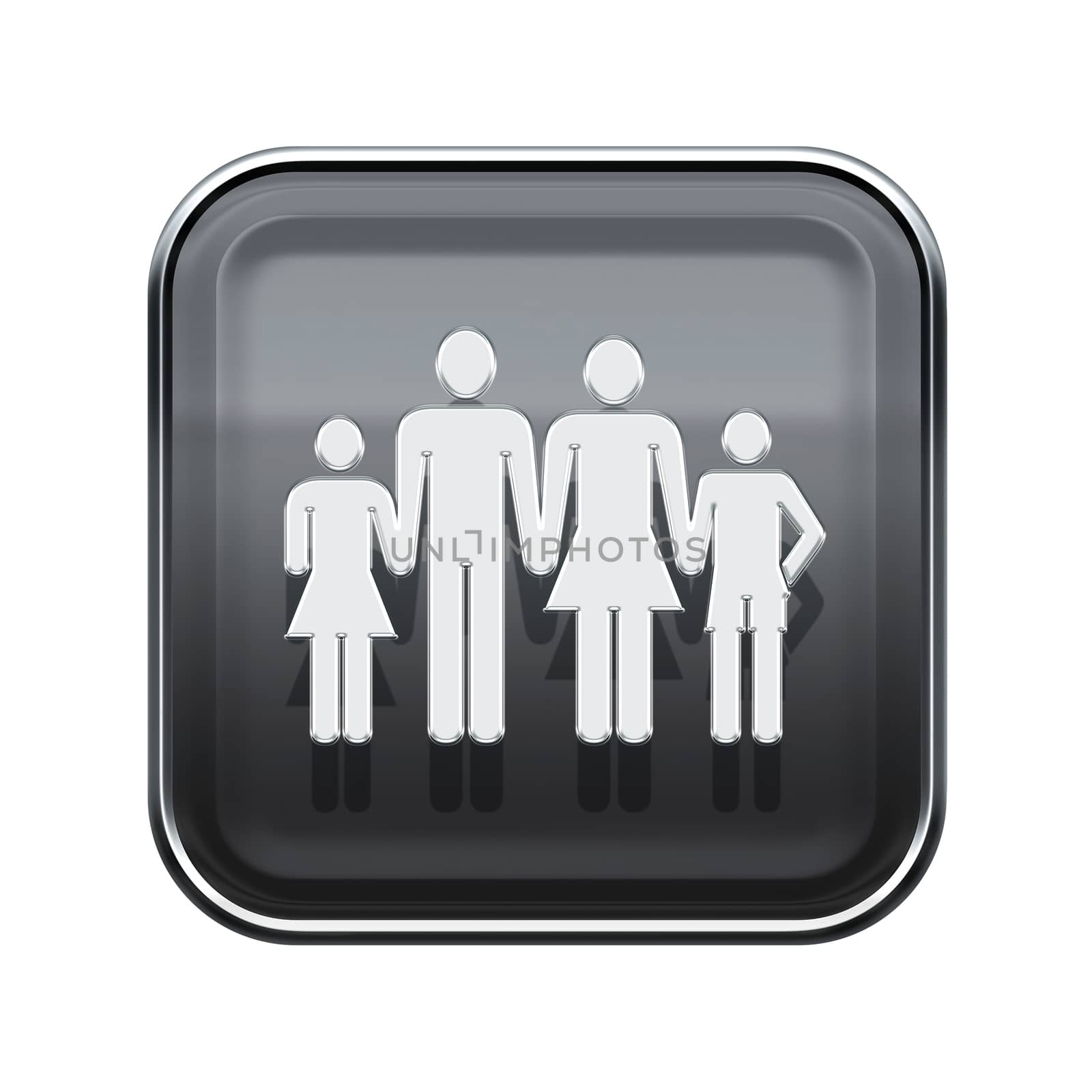 family icon glossy grey, isolated on white background.