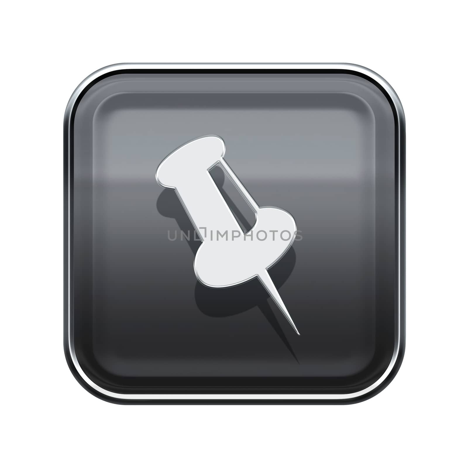 thumbtack icon glossy grey, isolated on white background.