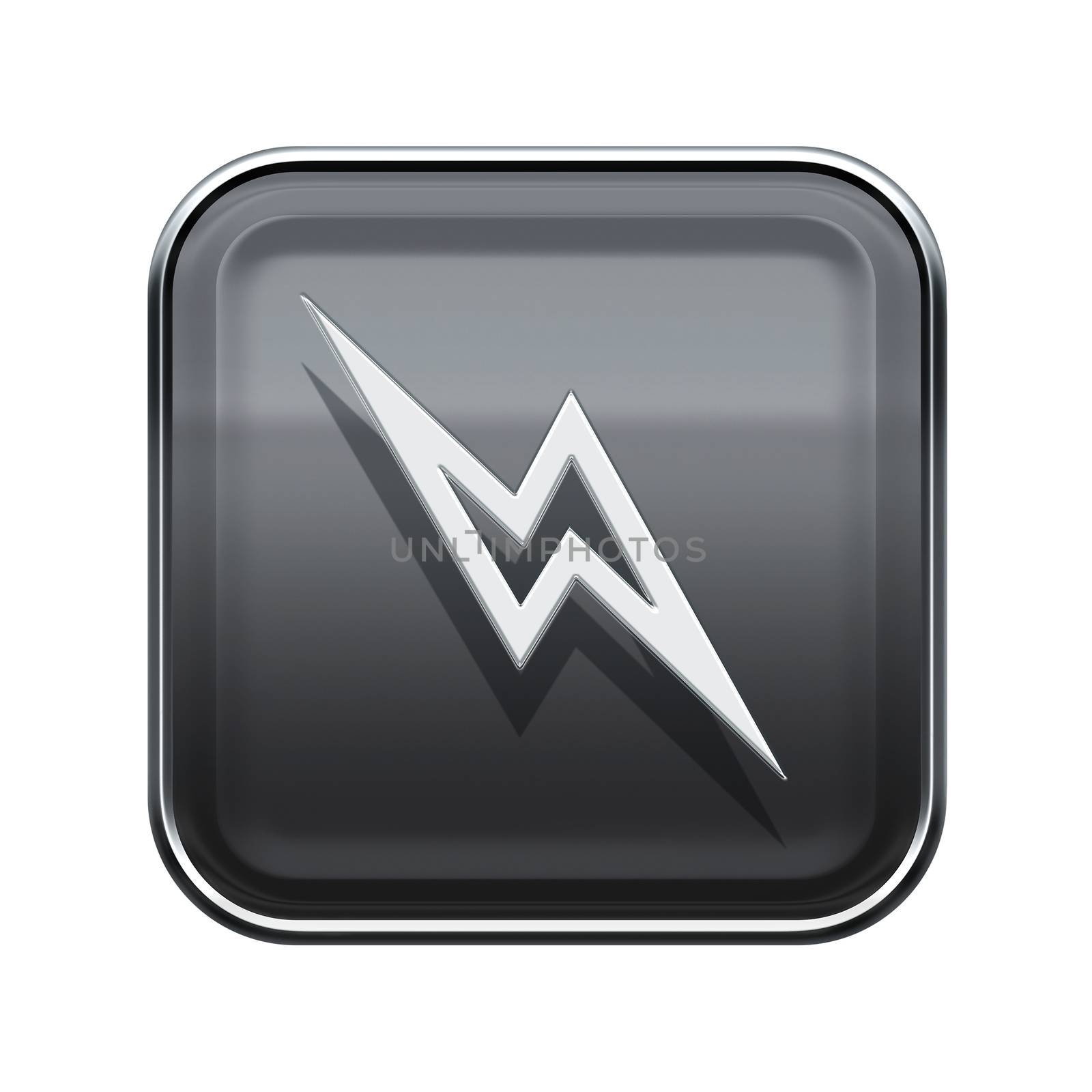 Lightning icon glossy grey, isolated on white background.