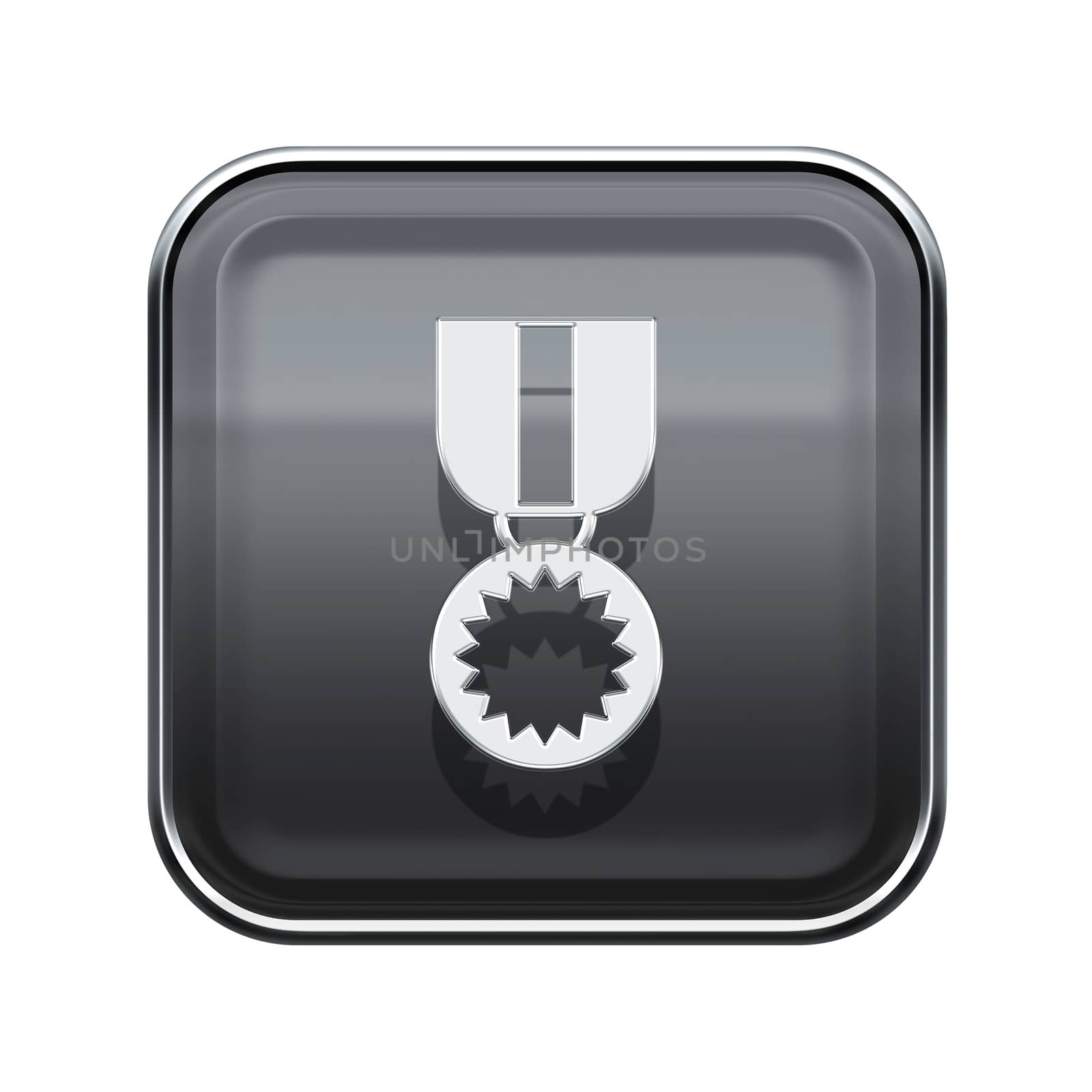 medal icon glossy grey, isolated on white background.