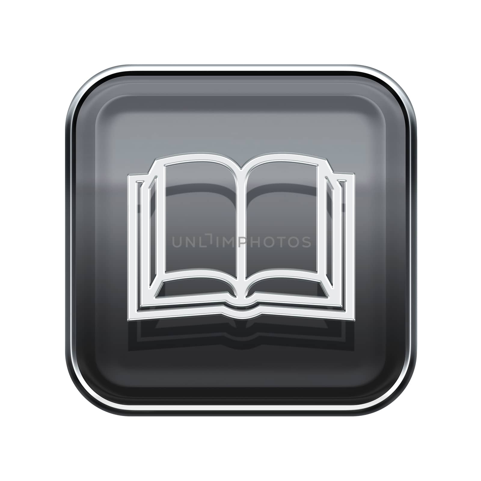 book icon glossy grey, isolated on white background