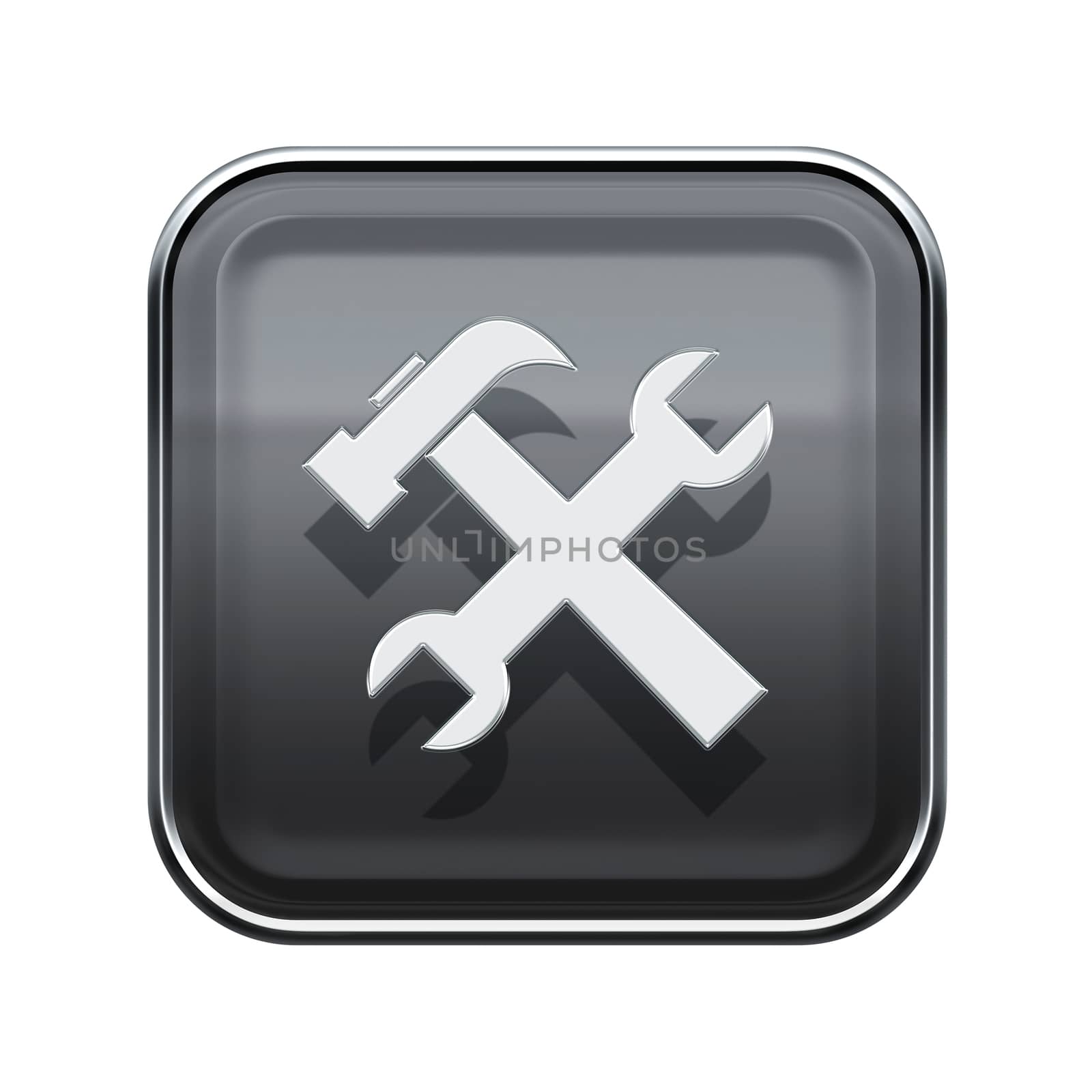 Tools icon glossy grey, isolated on white background.