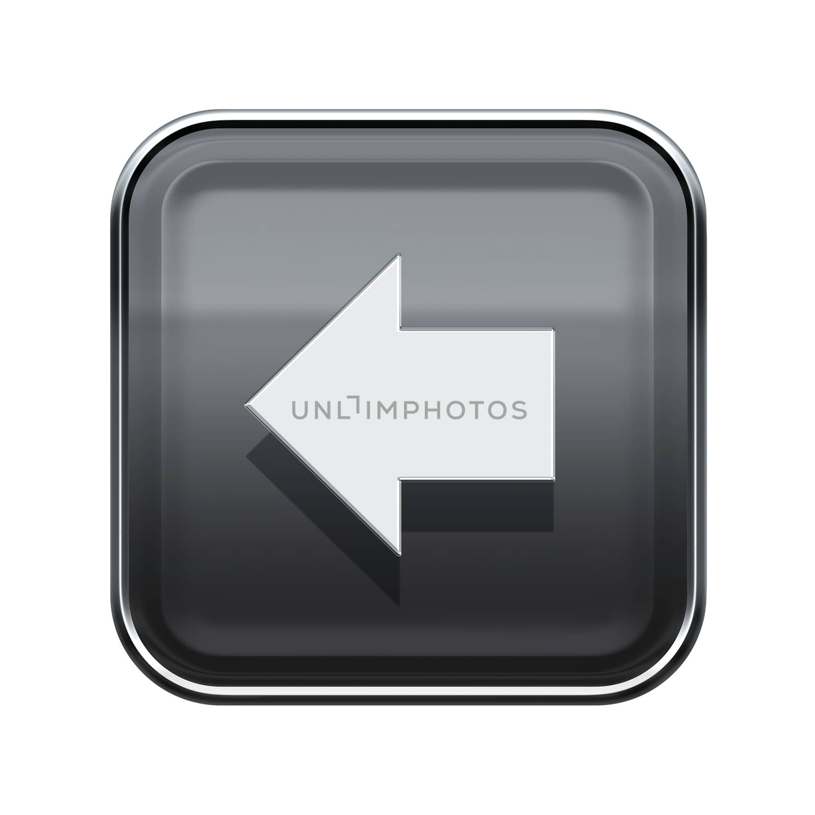Arrow left icon glossy grey, isolated on white background