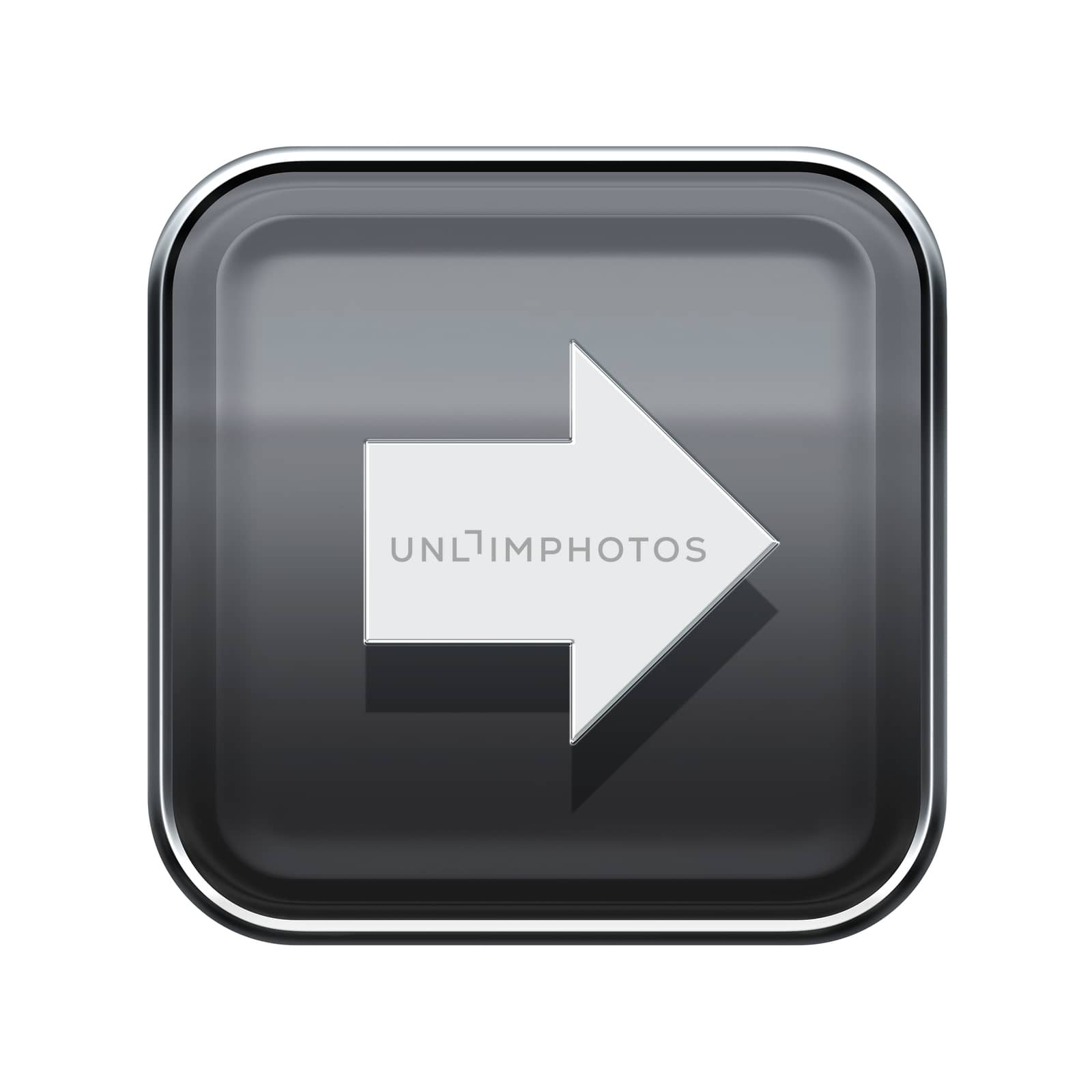 Arrow right icon glossy grey, isolated on white background