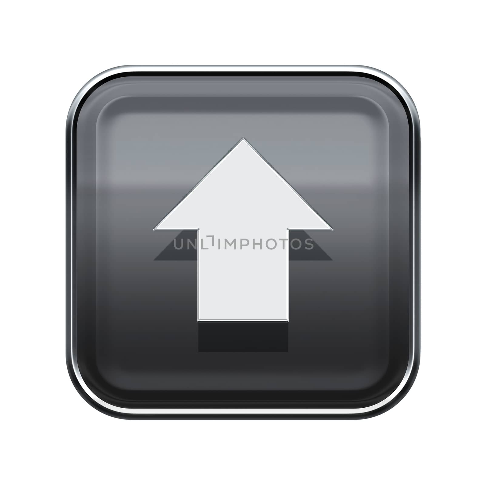 Arrow up icon glossy grey, isolated on white background