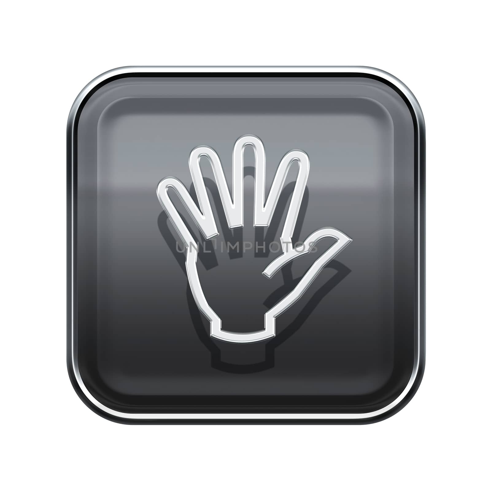 hand icon glossy grey, isolated on white background by zeffss