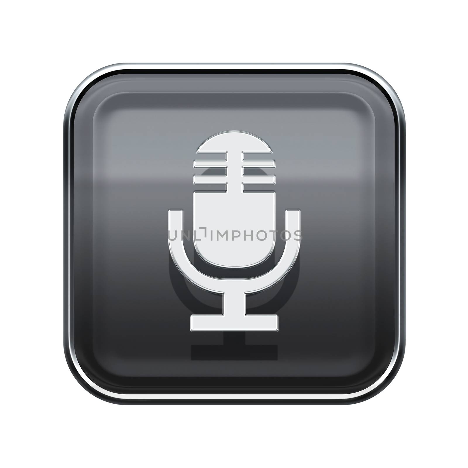 Microphone icon glossy grey, isolated on white background