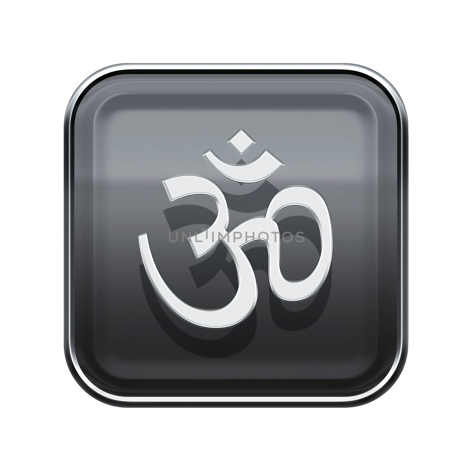 Om Symbol icon glossy grey, isolated on white background