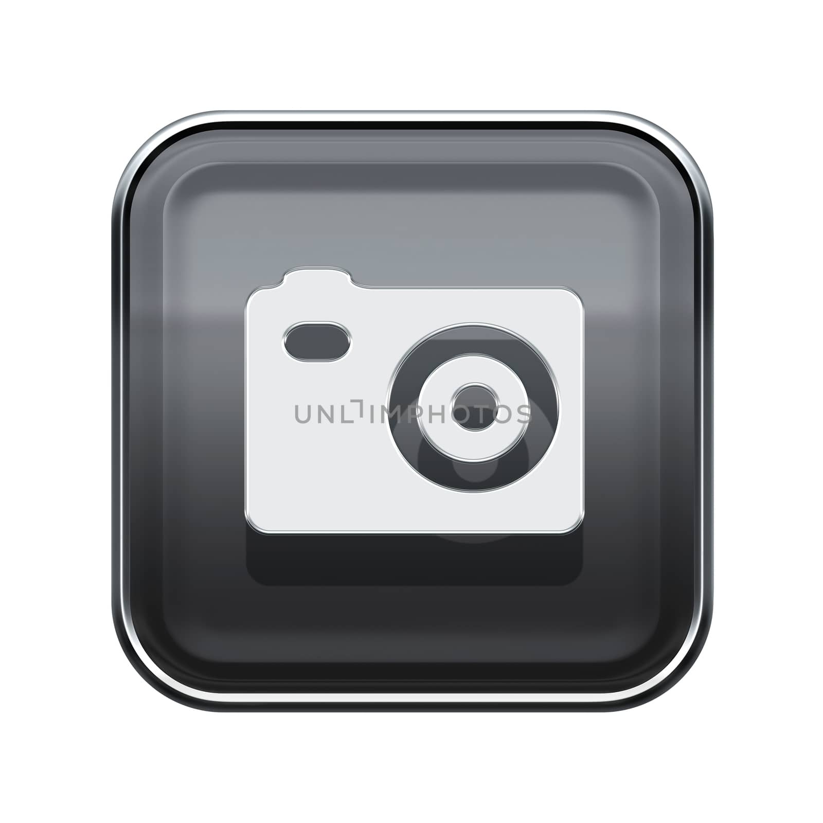 Camera icon glossy grey, isolated on white background