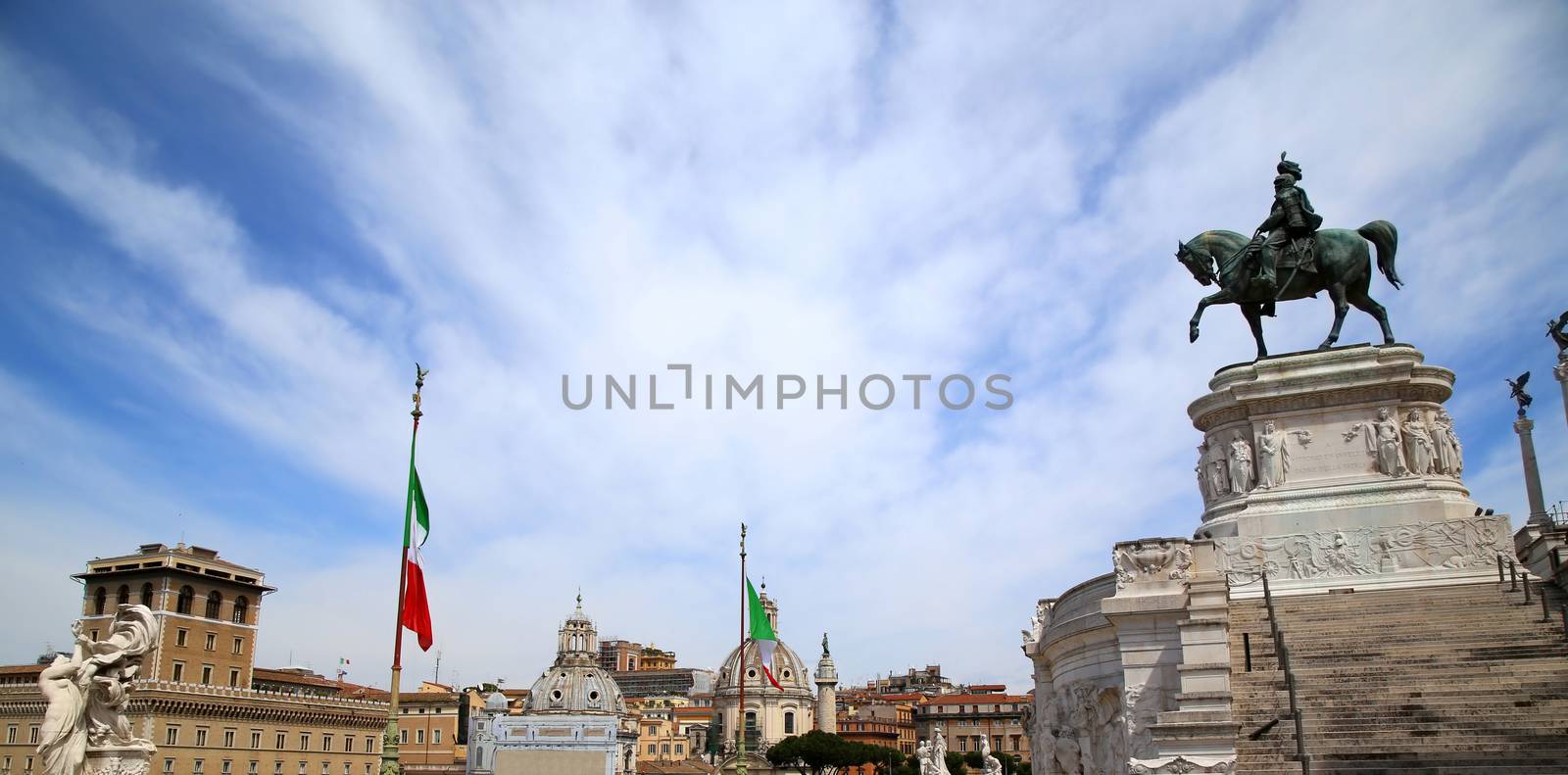 view of panorama Rome, Italy, skyline from Vittorio Emanuele, Piazza Venezia