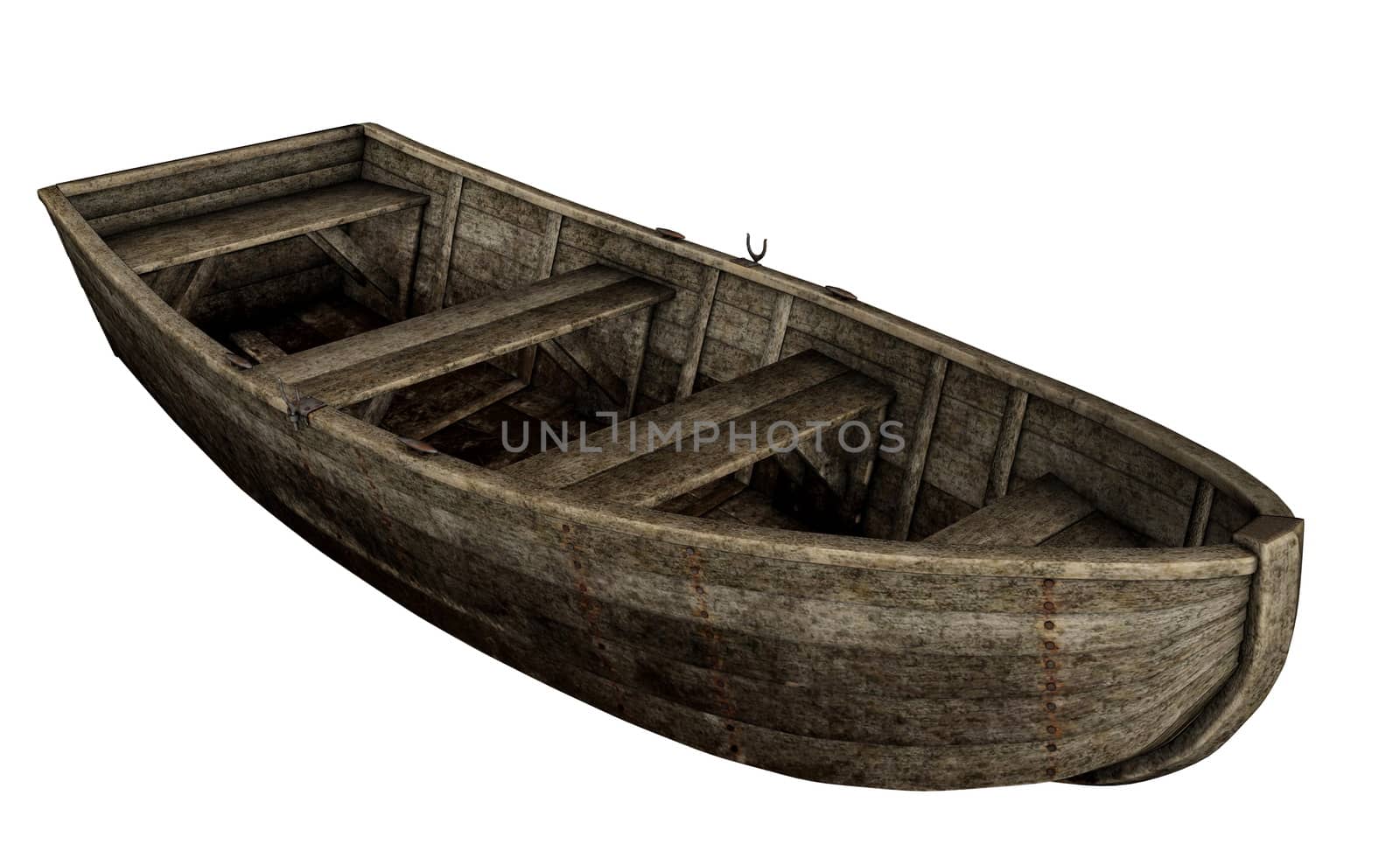 Old wooden boat isolated in white background - 3D render