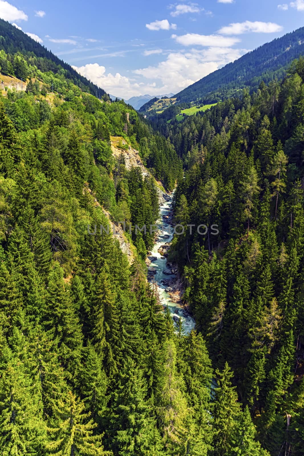 Gorge de la Lama with Rhone river, Valais canton, Switzerland