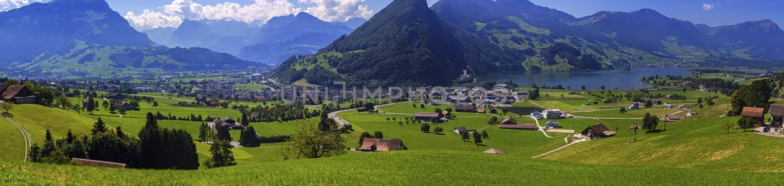 Schwyz canton panoramic view by day, Switzerland