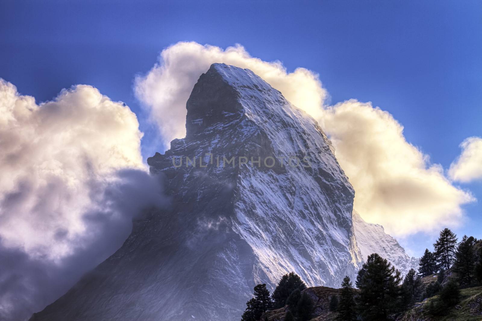 Matterhorn surrounded with clouds by day, Zermatt, Switzerland