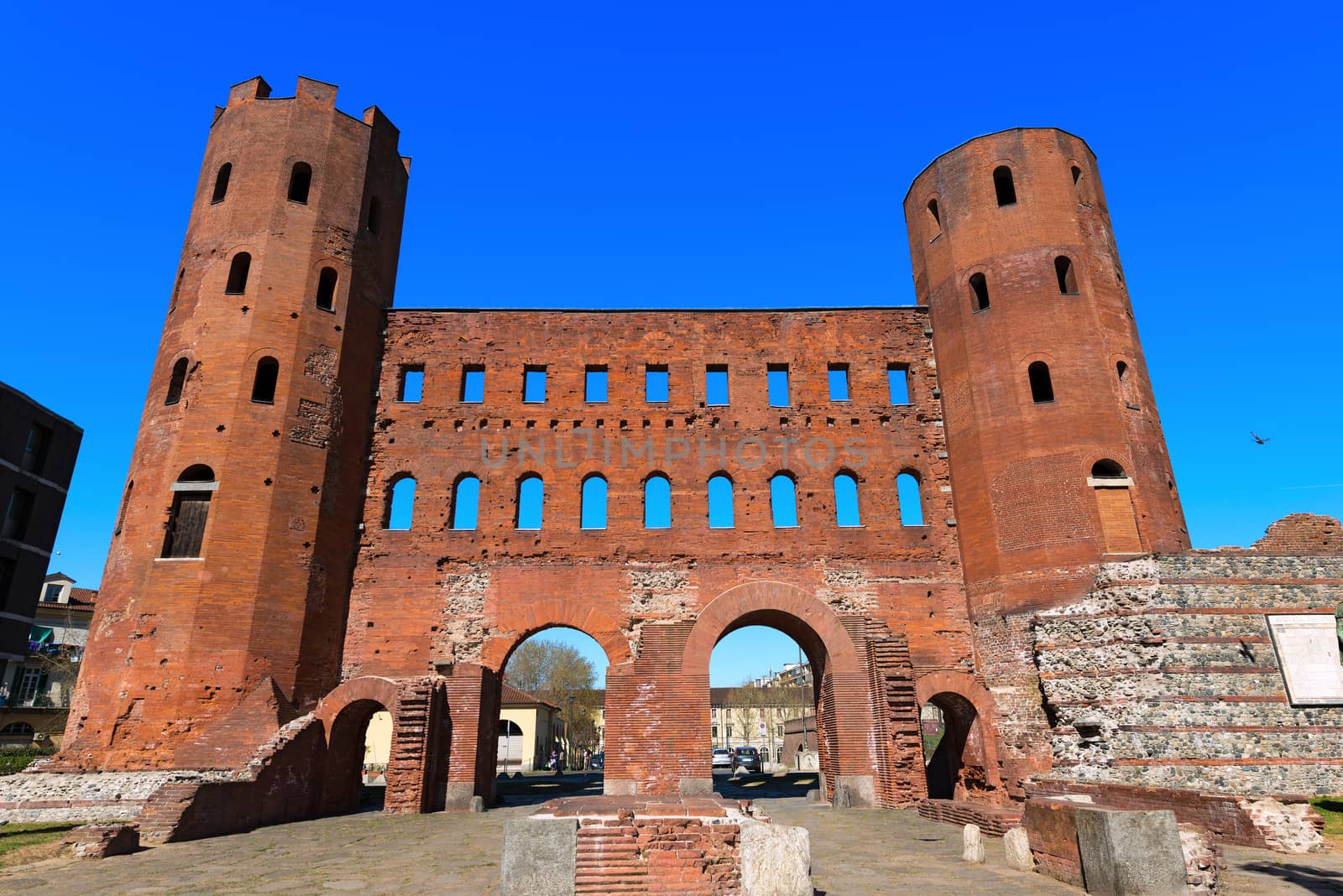 Ancient ruins of Palatine Towers in Torino (Porta Palatina), Piemonte, Italy