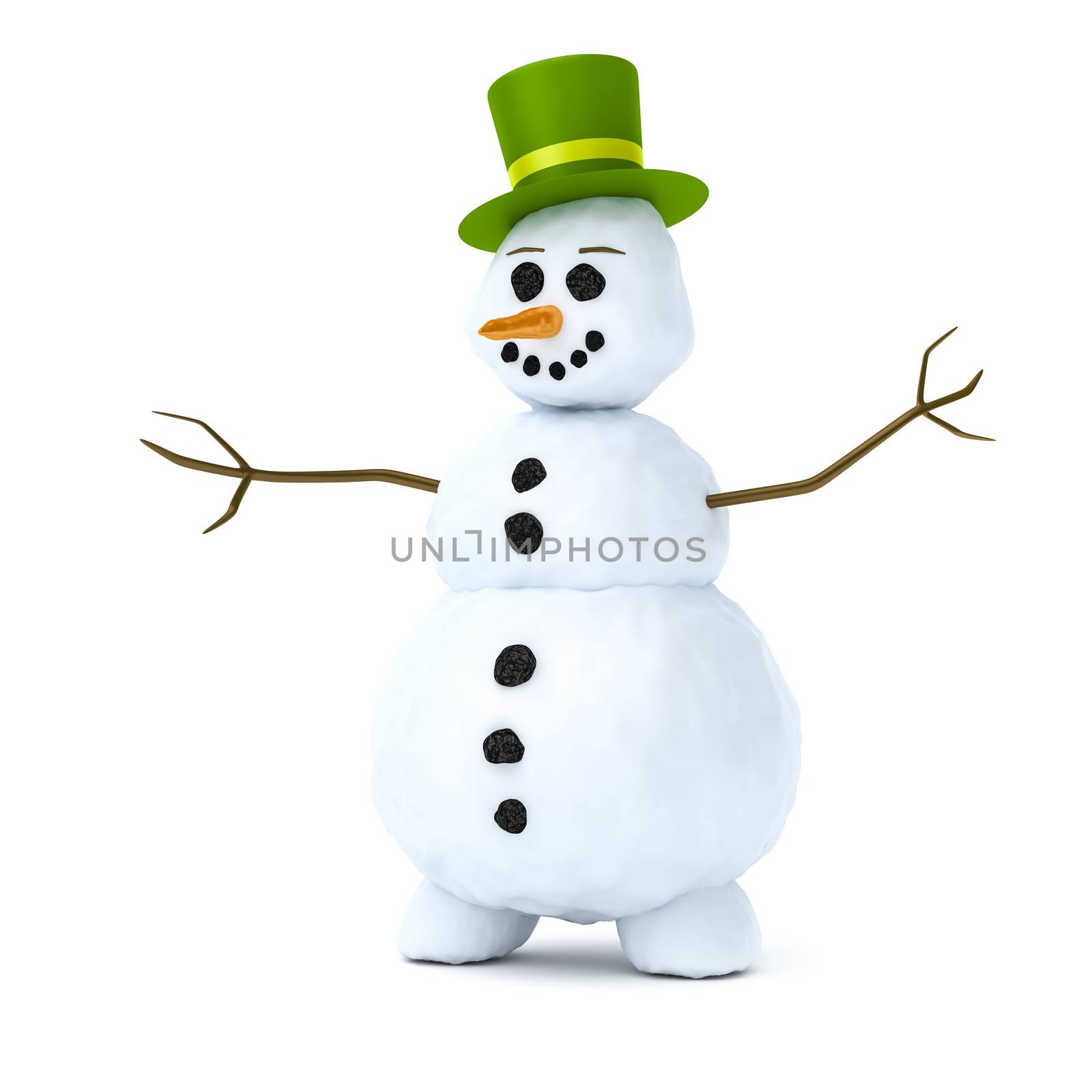 An image of a snowman with a green hat