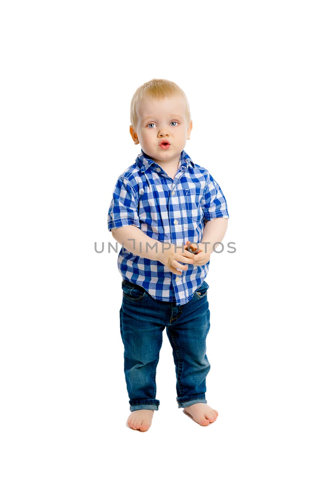 little boy in a plaid shirt and jeans by pzRomashka