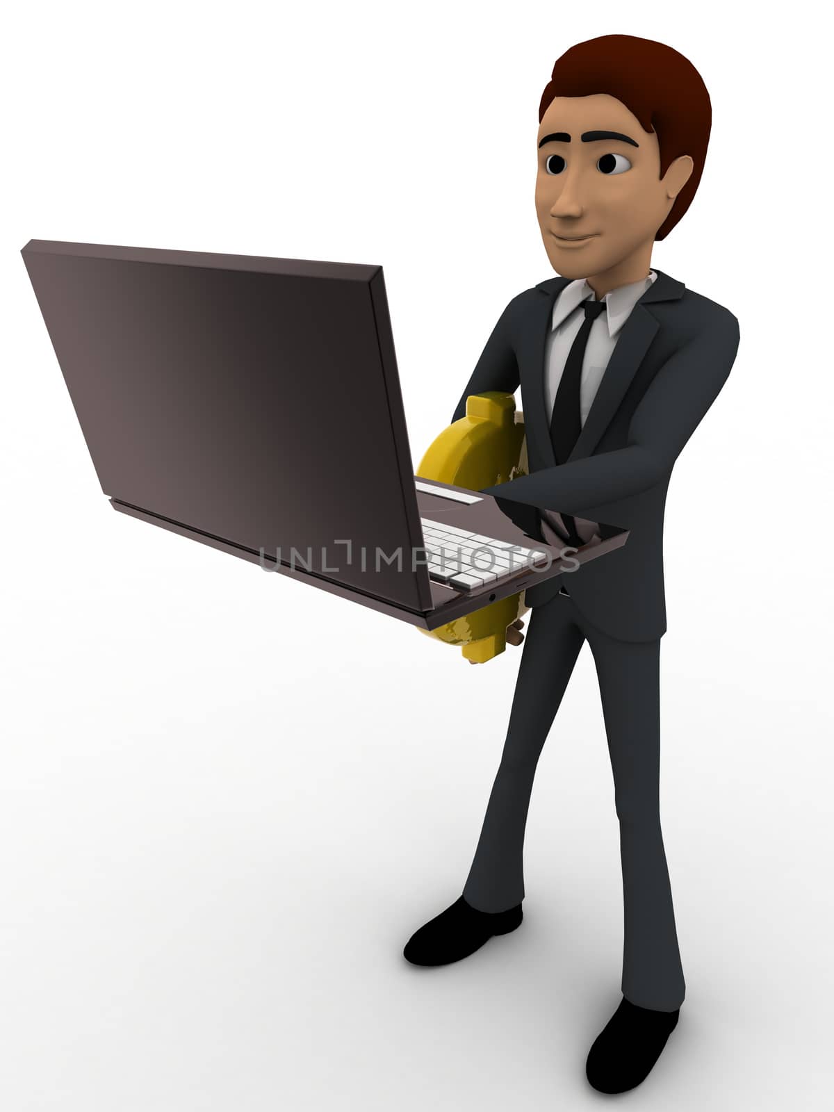 3d man holding laptop in one hand and dollar symbol in another h by touchmenithin@gmail.com