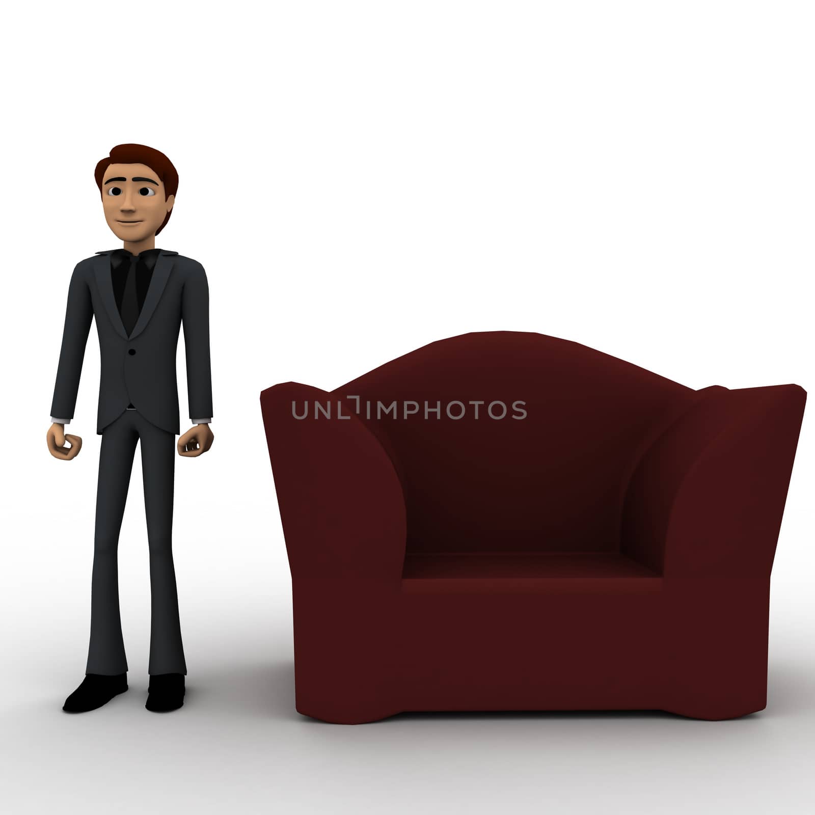 3d man sofa chair conceptconcept on white background, front angle view