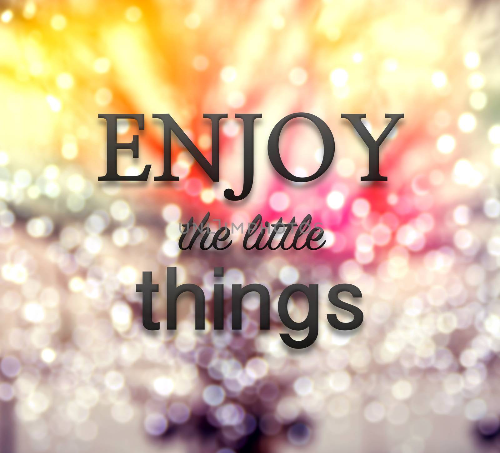 Enjoy the little things - black tone of inspirational typographic quote on abstract bokeh background,, vintage and retro style.