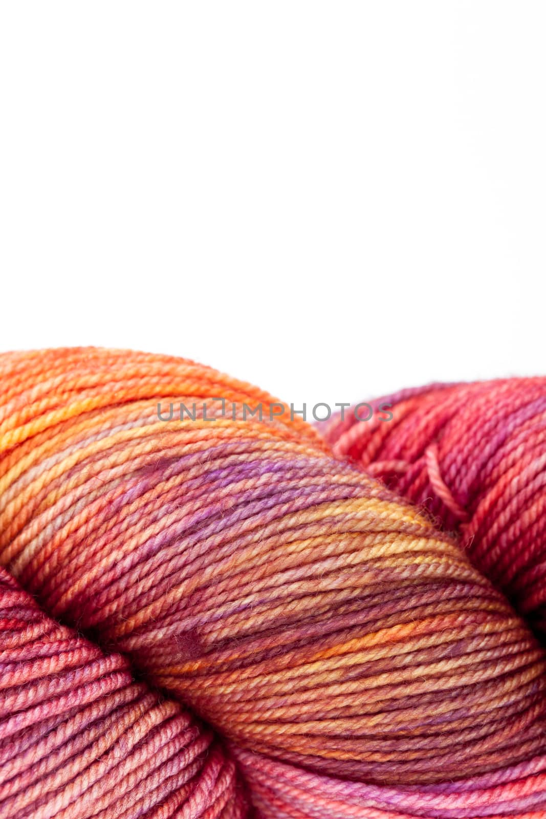 Set of colorful wool yarn balls. Closeup photo.