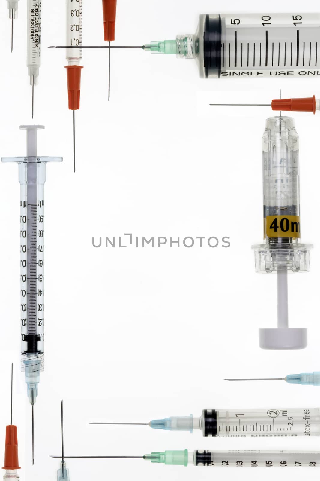 Medical - selection of syringes and hypodermic needles - Space to add text