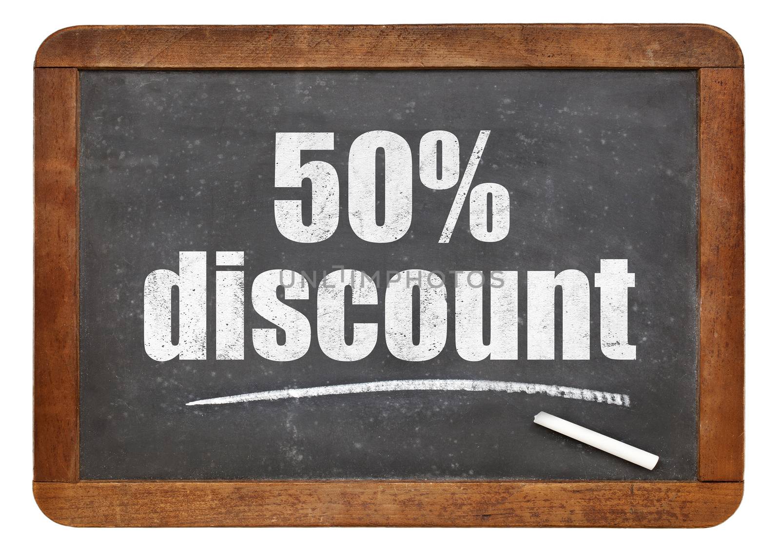 fifty percent discount blackboard sign by PixelsAway