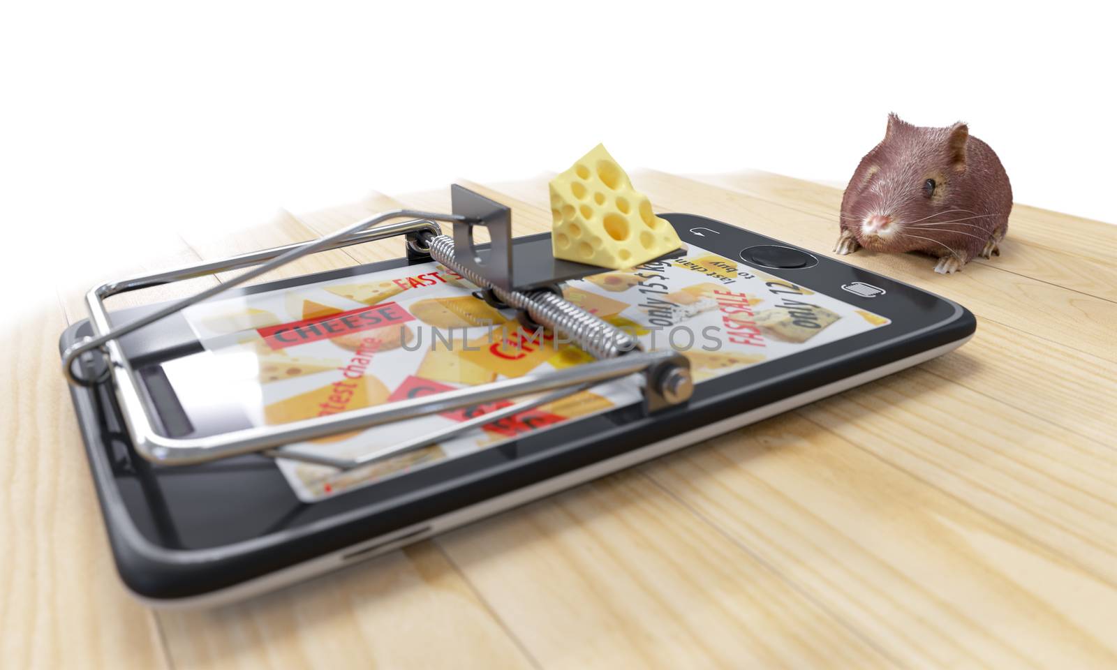 virtual cheese. smartphone as mousetrap and mouse advertising concept by denisgo