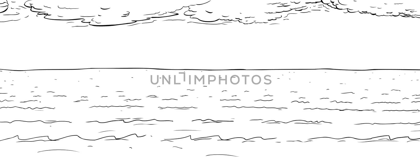 Background outline illustration of wide ocean water surface