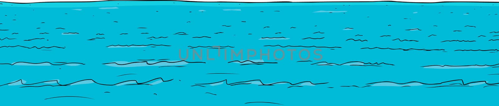 Cartoon background of blue sea water with waves