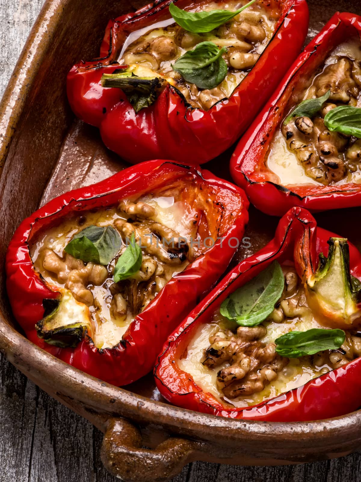 close up of rustic roasted bell pepper